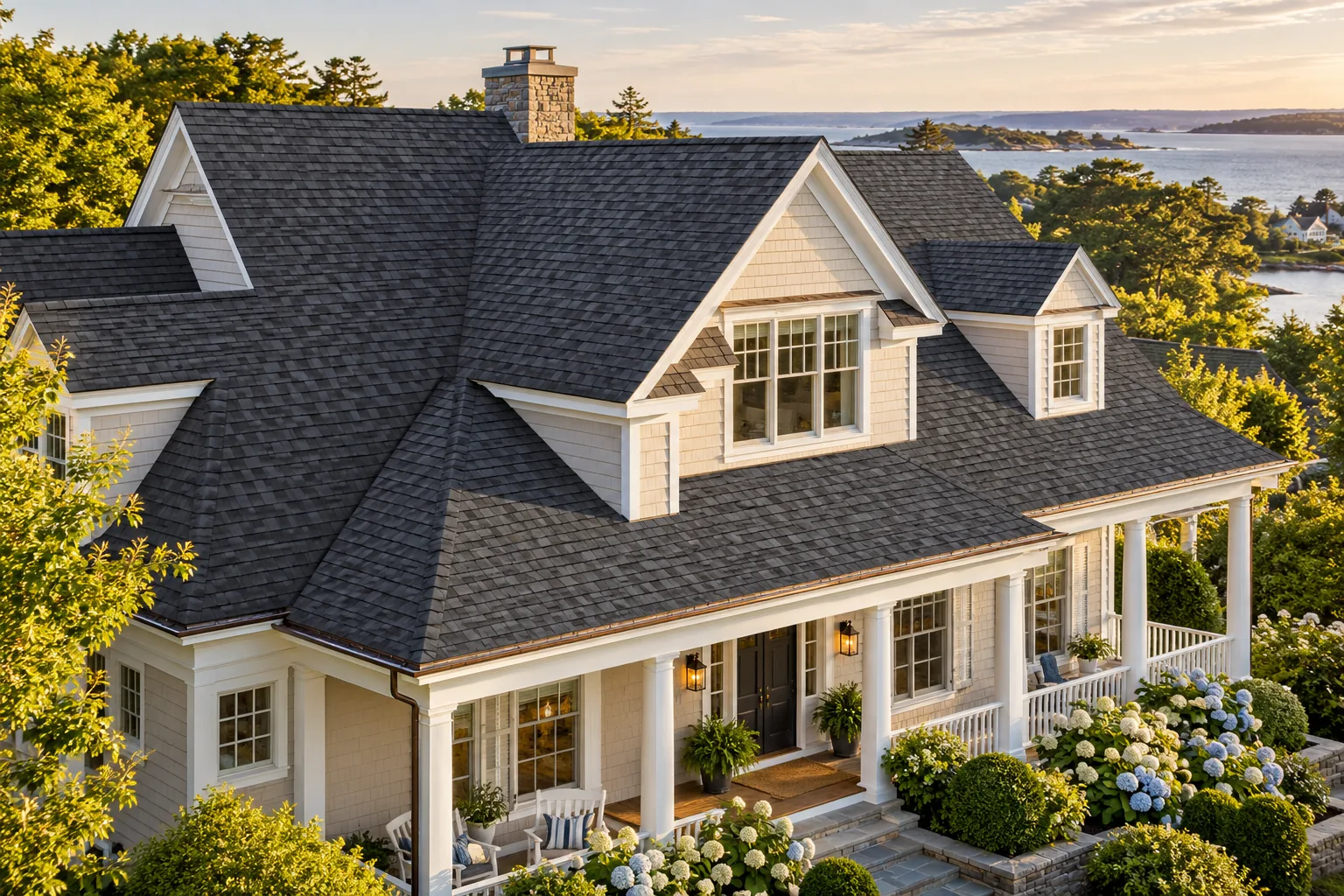 Illustrative New England home with architectural shingles